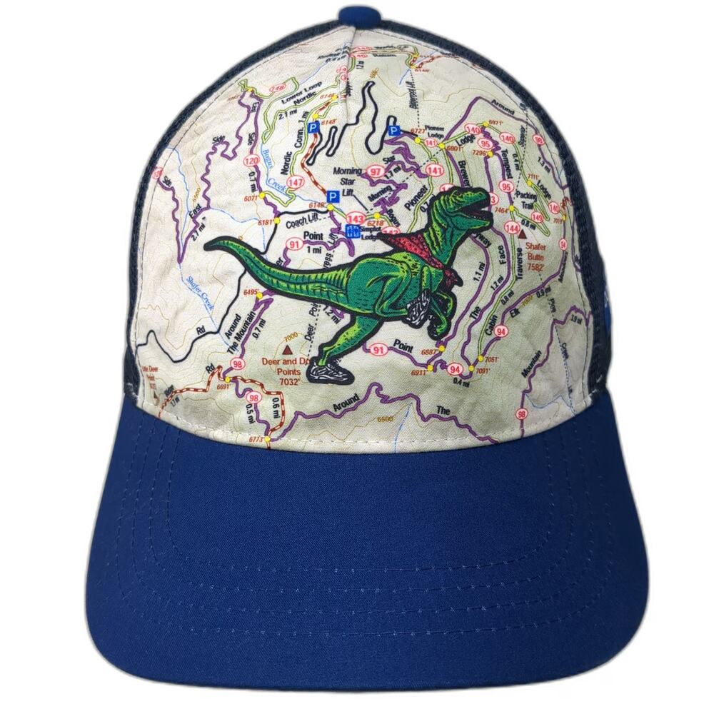 Boco Gear Trucker Hat Blue One Size Map Dinosaur T-Rex Boise Idaho Running Mesh